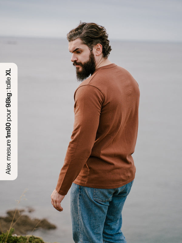 Pétrone Henley cormac manches longues coton bio noisette homme