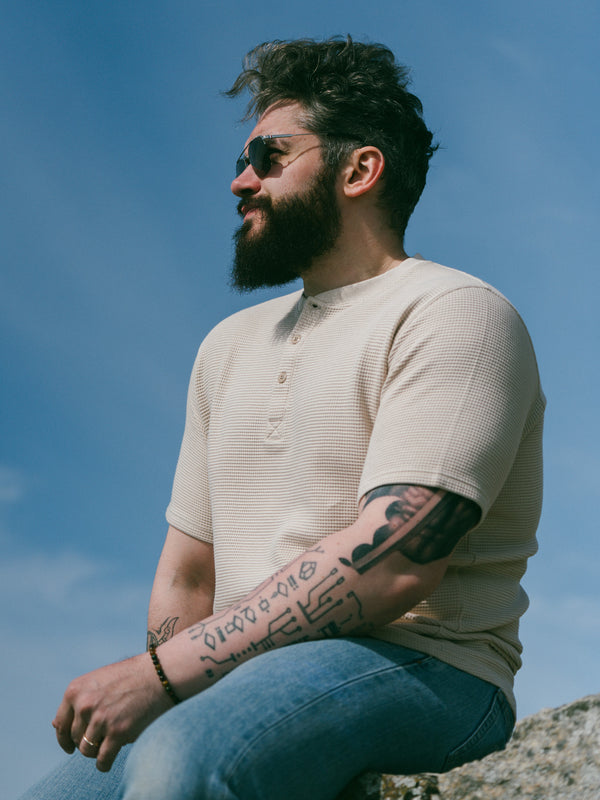 Pétrone Henley cormac manches courtes coton bio Tencel beige homme