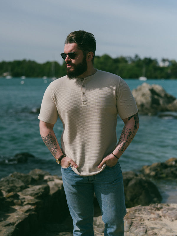 Pétrone Henley cormac manches courtes coton bio Tencel beige homme