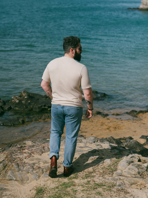Pétrone Henley cormac manches courtes coton bio Tencel beige homme