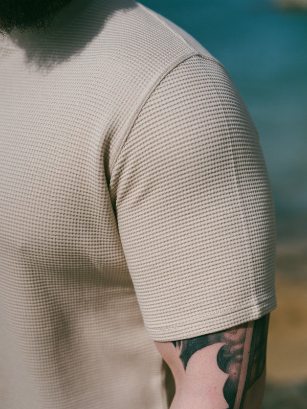 Pétrone Henley cormac manches courtes coton bio Tencel beige homme