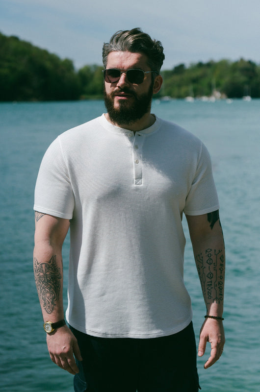 Pétrone Henley cormac manches courtes coton bio Tencel blanc crème homme
