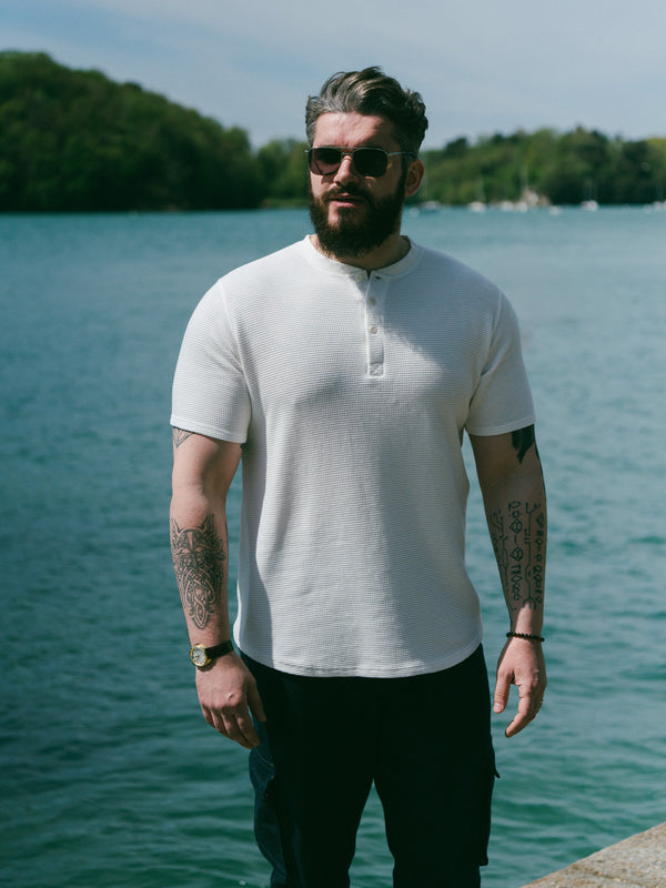 Pétrone Henley cormac manches courtes coton bio Tencel blanc crème homme