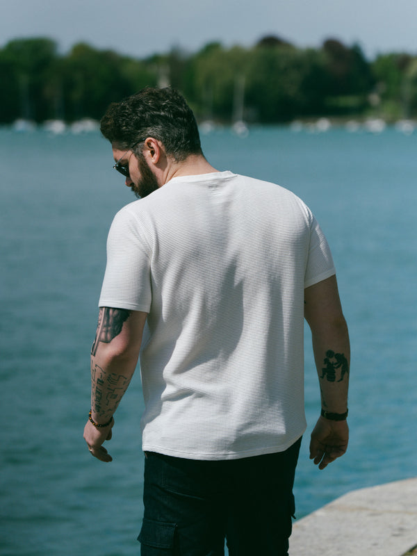 Pétrone Henley cormac manches courtes coton bio Tencel blanc crème homme