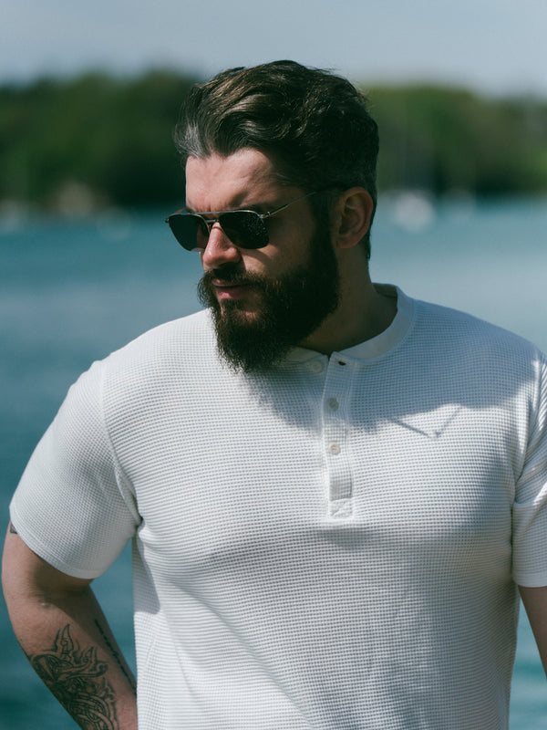 Pétrone Henley cormac manches courtes coton bio Tencel blanc crème homme
