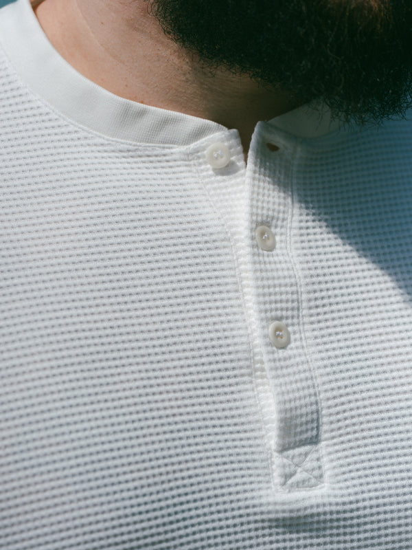 Pétrone Henley cormac manches courtes coton bio Tencel blanc crème homme