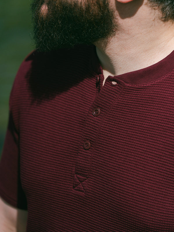 Pétrone Henley cormac manches courtes coton bio Tencel bordeaux foncé homme