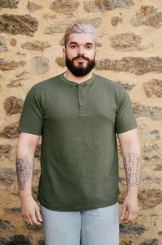 Pétrone Henley cormac coton bio tencel lyocell vert kaki