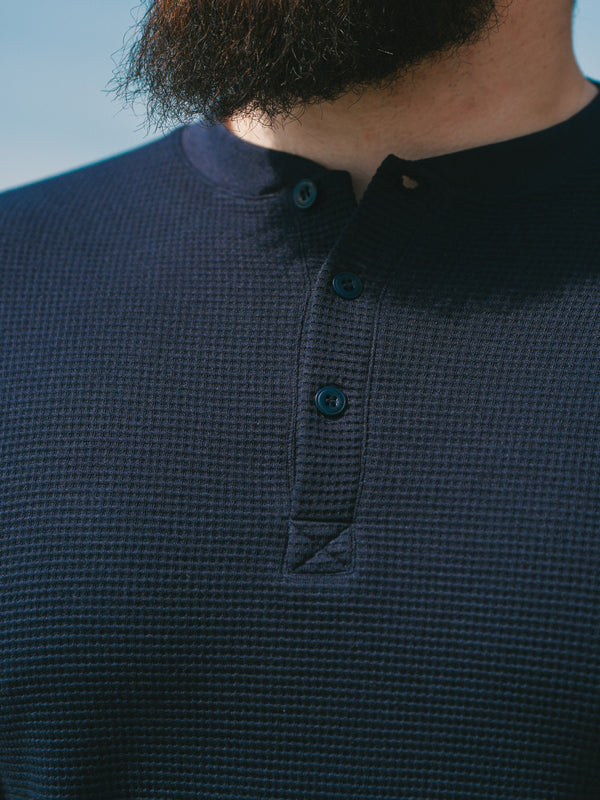 Pétrone Henley cormac manches courtes coton bio Tencel bleu marine homme
