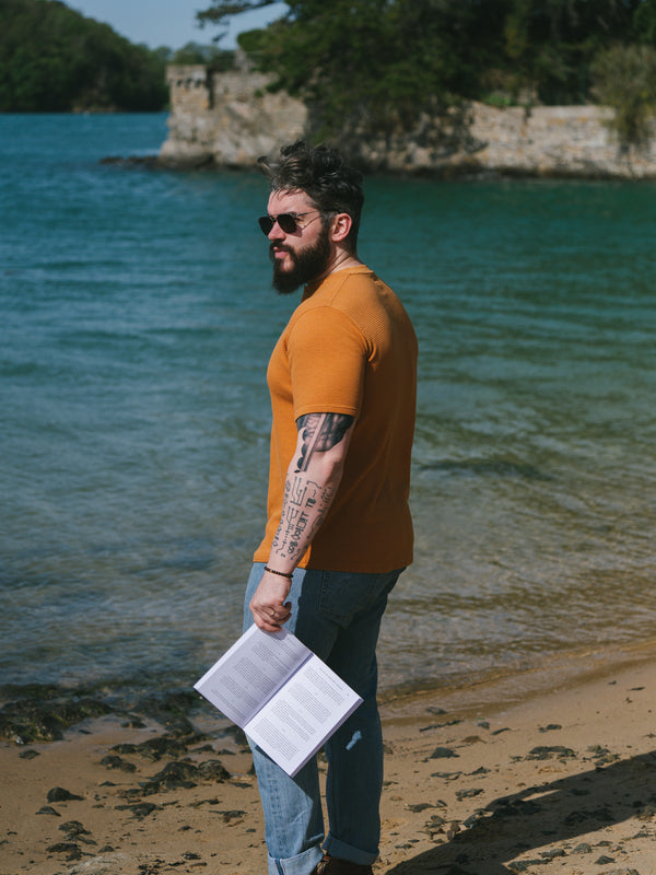 Pétrone Henley cormac manches courtes coton bio Tencel ocre homme
