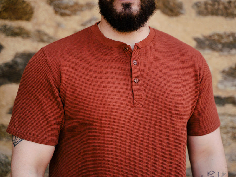 Pétrone Henley cormac manches courtes coton bio Tencel terracotta homme