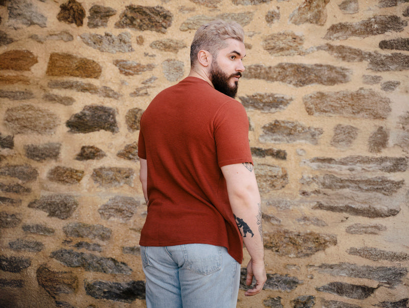 Pétrone Henley cormac manches courtes coton bio Tencel terracotta homme