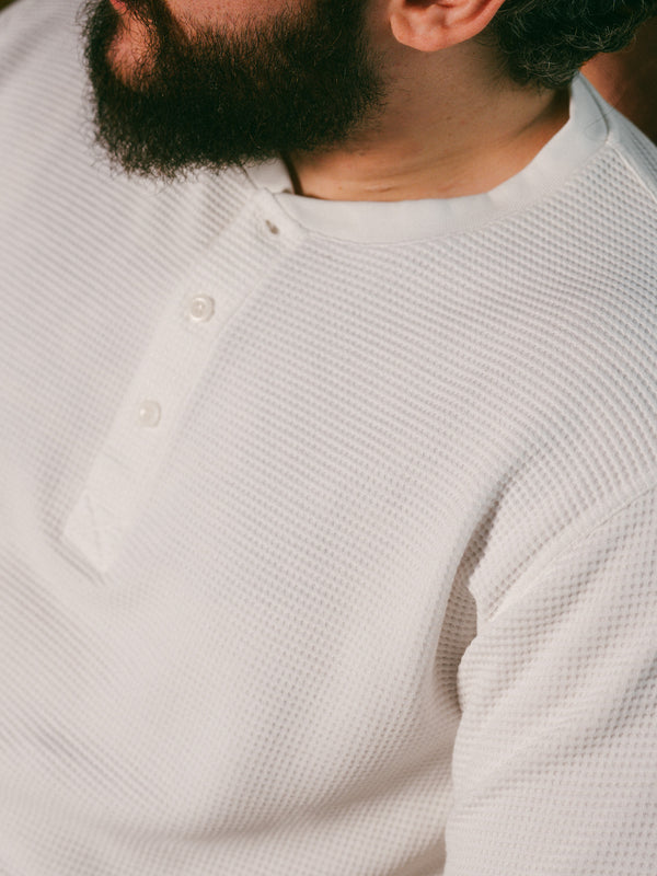 Pétrone Henley cormac manches longues coton bio Tencel blanc crème homme