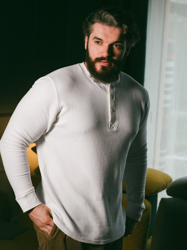 Pétrone Henley cormac manches longues coton bio Tencel blanc crème homme