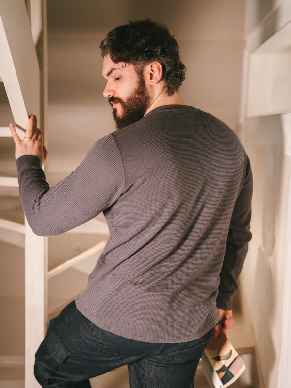 Pétrone Henley cormac manches longues coton bio Tencel gris moyen homme