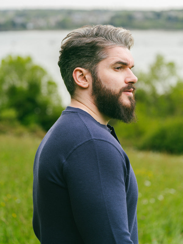 Pétrone Henley cormac manches longues coton bio Tencel bleu marine homme