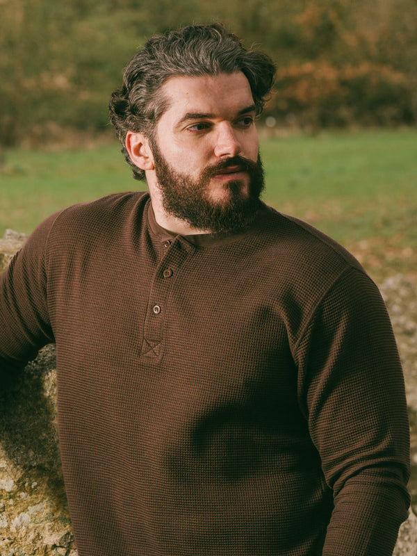 Pétrone Henley cormac manches longues coton bio Tencel marron homme