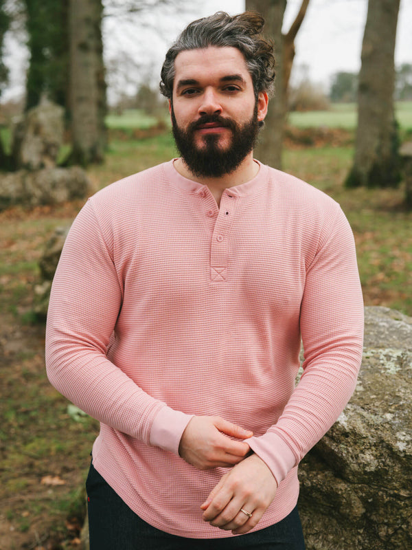 Pétrone Henley cormac manches longues coton bio Tencel rose homme