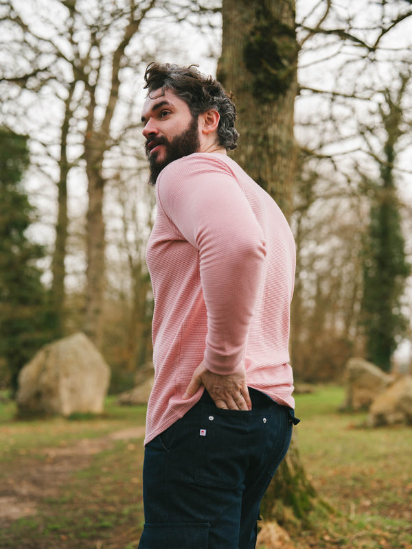 Pétrone Henley cormac manches longues coton bio Tencel rose homme