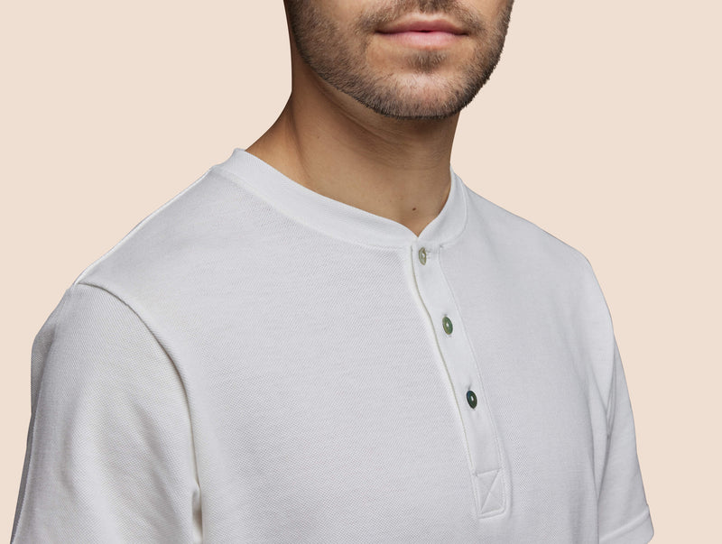 Pétrone Henley manches courtes coton bio blanc crème homme