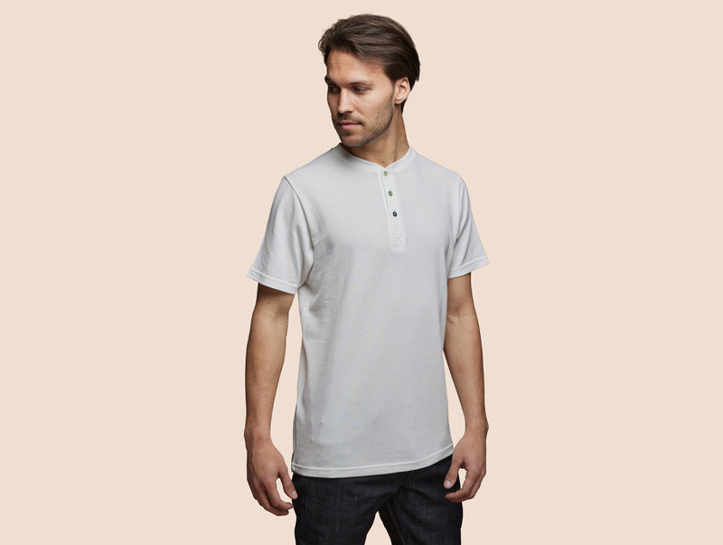 Pétrone Henley manches courtes coton bio blanc crème homme