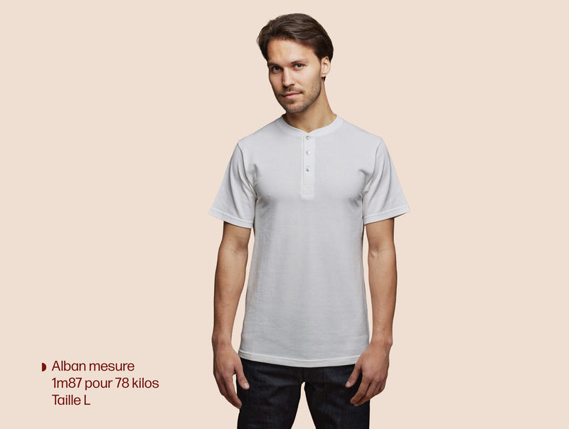 Pétrone Henley manches courtes coton bio blanc crème homme