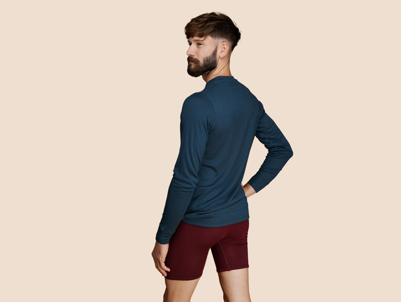 Pétrone Henley manches longues laine mérinos Tencel bleu pétrole homme