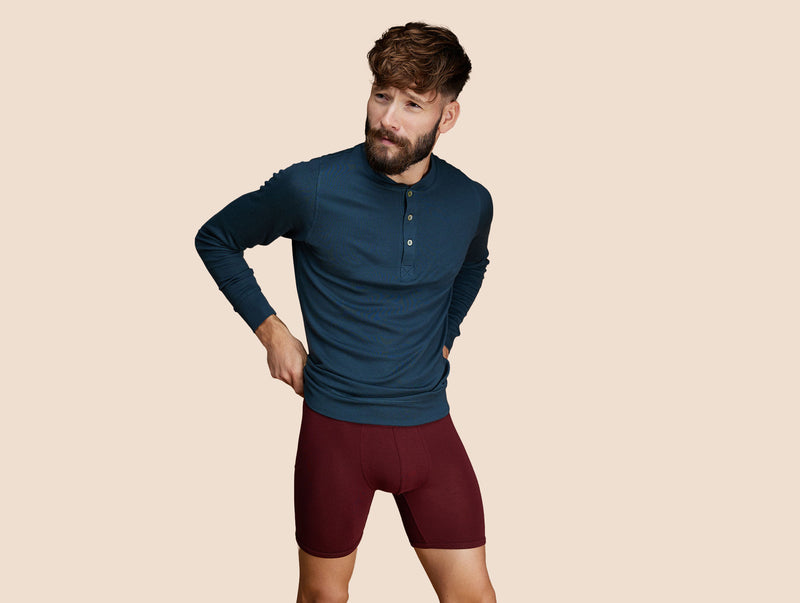 Pétrone Henley manches longues laine mérinos Tencel bleu pétrole homme