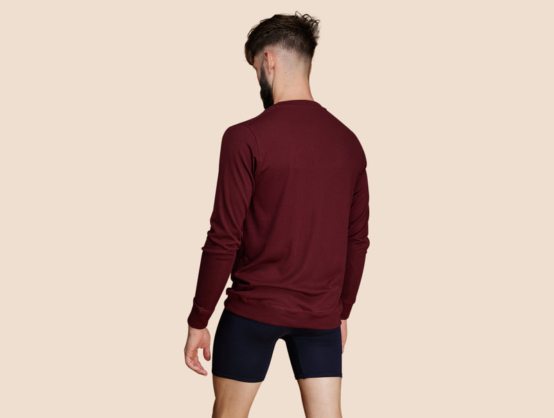 Pétrone Henley manches longues laine mérinos Tencel bordeaux foncé homme