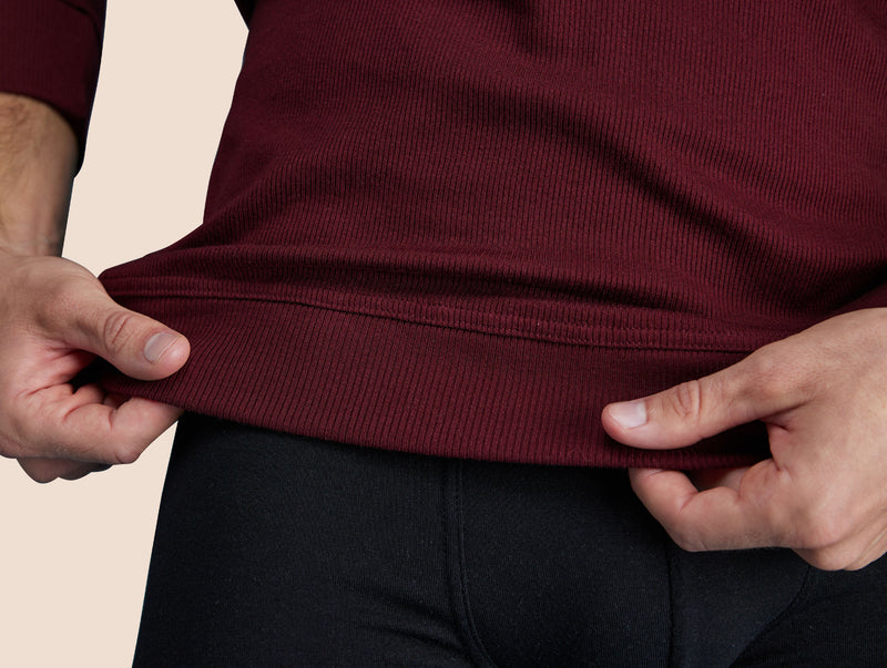 Pétrone Henley manches longues laine mérinos Tencel bordeaux foncé homme