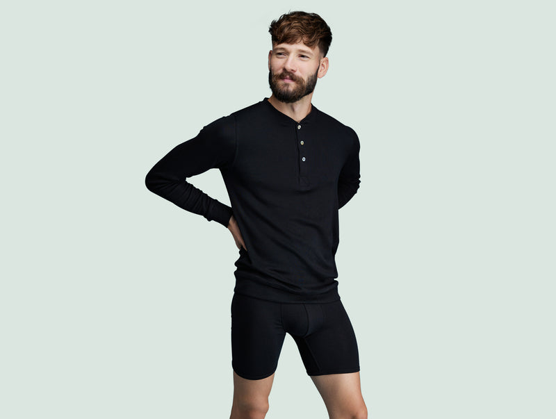 Pétrone Henley manches longues laine mérinos Tencel noir homme