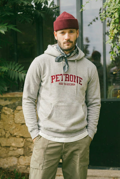 Pétrone sweat capuche hoodie homme Tencel coton bio gris chiné clair #couleur_gris-chiné-clair