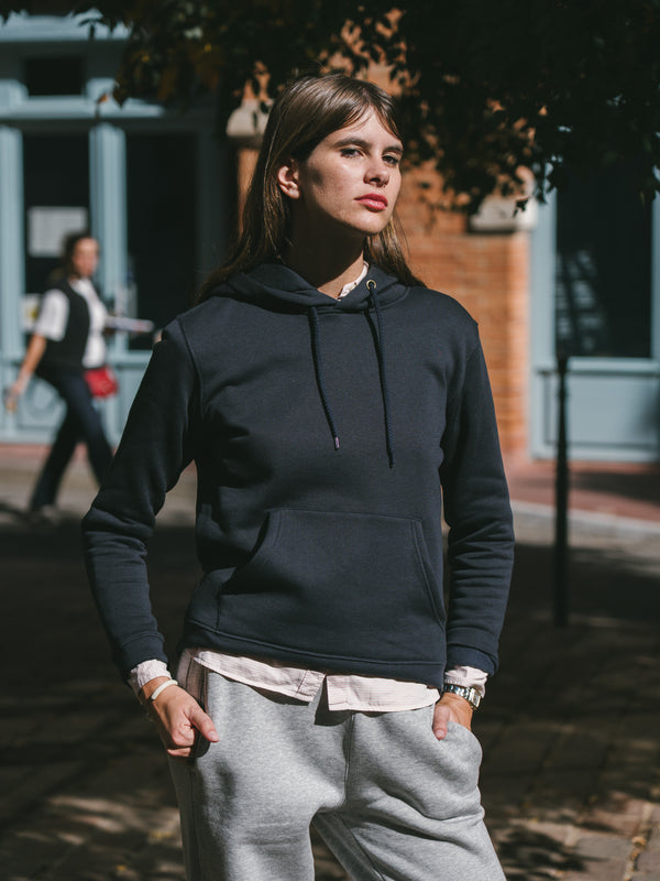 Pétrone sweat capuche hoodie homme Tencel coton bio bleu marine femme