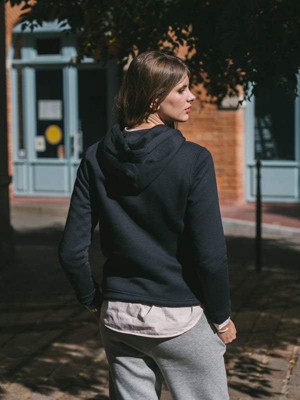 Pétrone sweat capuche hoodie homme Tencel coton bio bleu marine femme