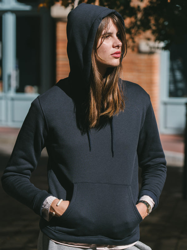 Pétrone sweat capuche hoodie homme Tencel coton bio bleu marine femme