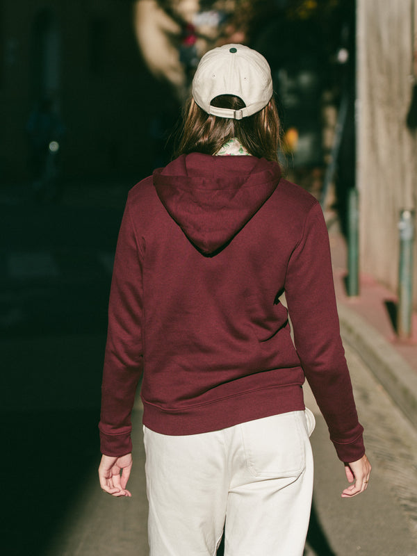 Pétrone sweat capuche hoodie homme Tencel coton bio bordeaux foncé femme