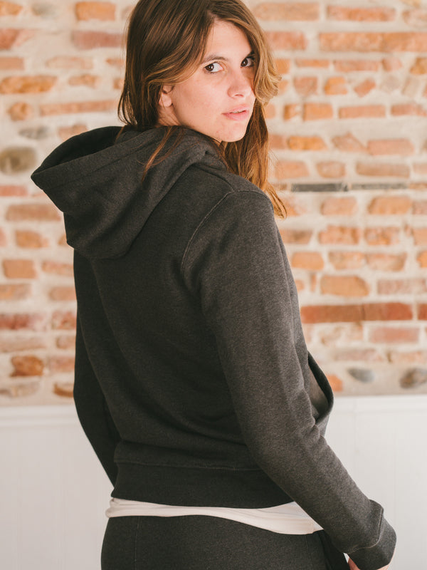 Pétrone sweat capuche hoodie homme Tencel coton bio gris anthracite chiné femme