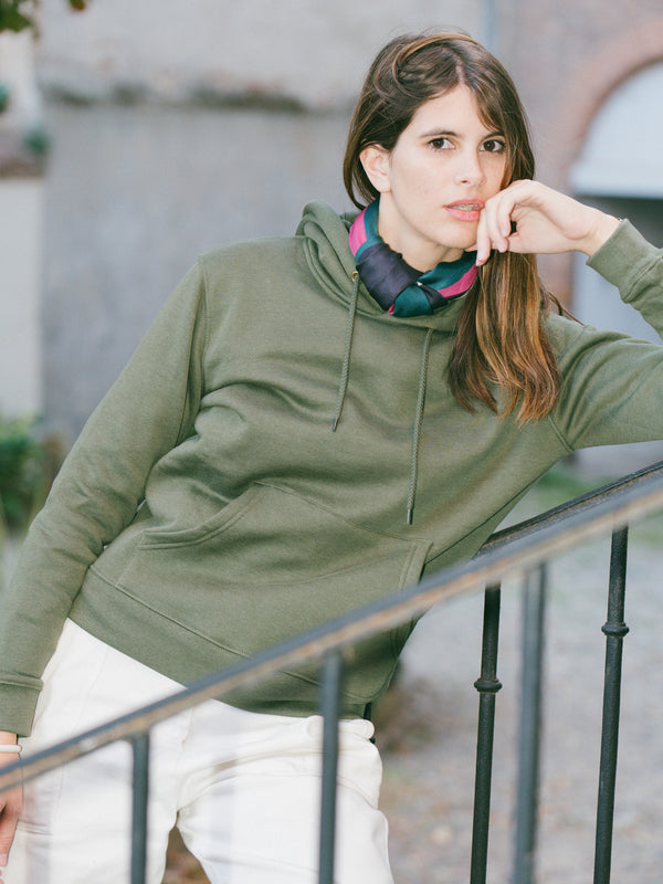 Pétrone sweat capuche hoodie homme Tencel coton bio vert kaki femme
