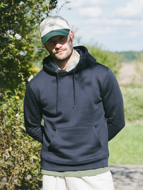 Pétrone sweat capuche hoodie homme Tencel coton bio bleu marine homme