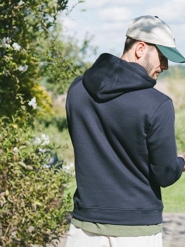 Pétrone sweat capuche hoodie homme Tencel coton bio bleu marine homme