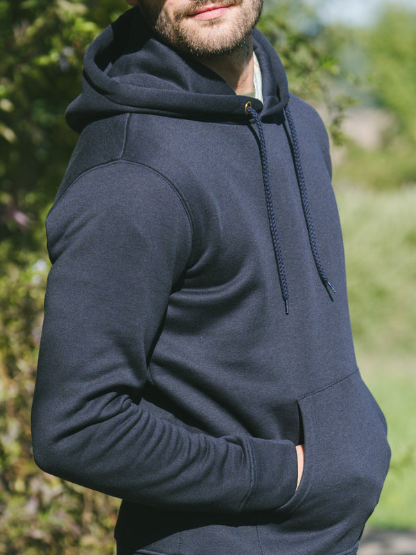 Pétrone sweat capuche hoodie homme Tencel coton bio bleu marine homme