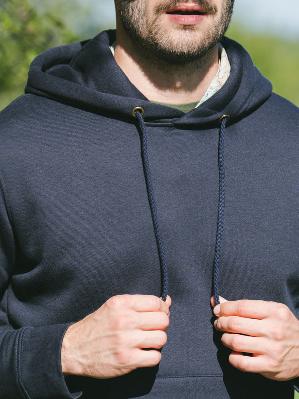 Pétrone sweat capuche hoodie homme Tencel coton bio bleu marine homme