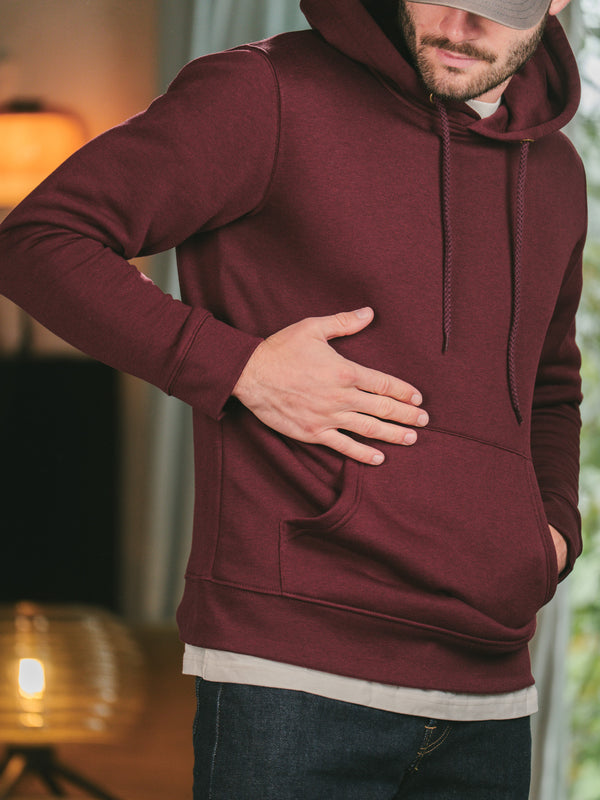 Pétrone sweat capuche hoodie homme Tencel coton bio bordeaux foncé homme