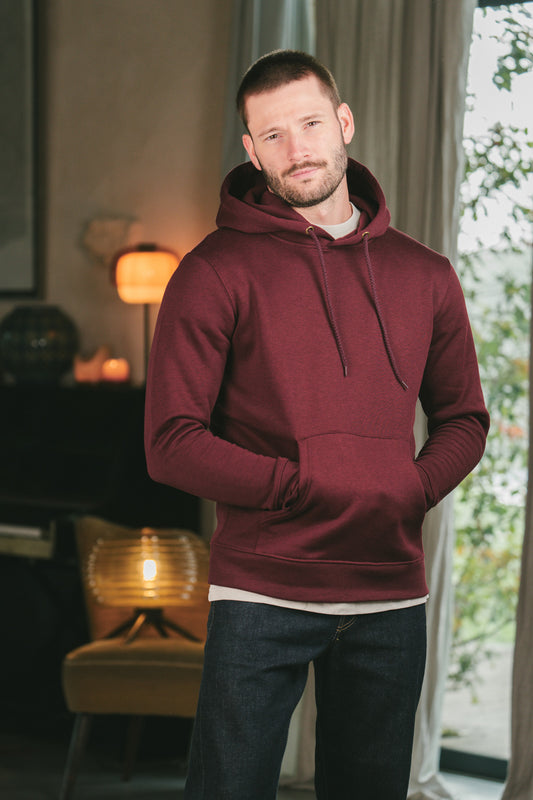 Pétrone sweat capuche hoodie homme Tencel coton bio bordeaux foncé homme