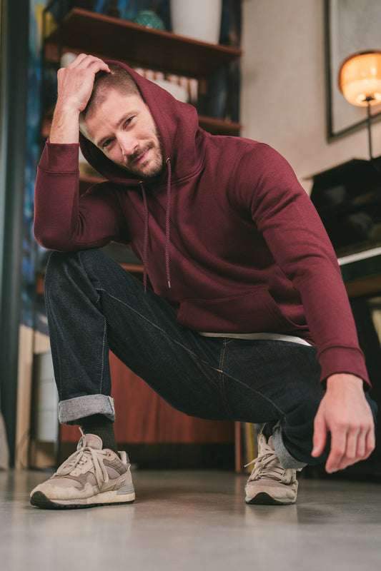 Pétrone sweat capuche hoodie homme Tencel coton bio bordeaux foncé homme