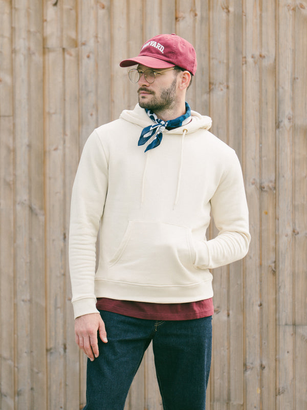 Pétrone sweat capuche hoodie homme Tencel coton bio écru homme