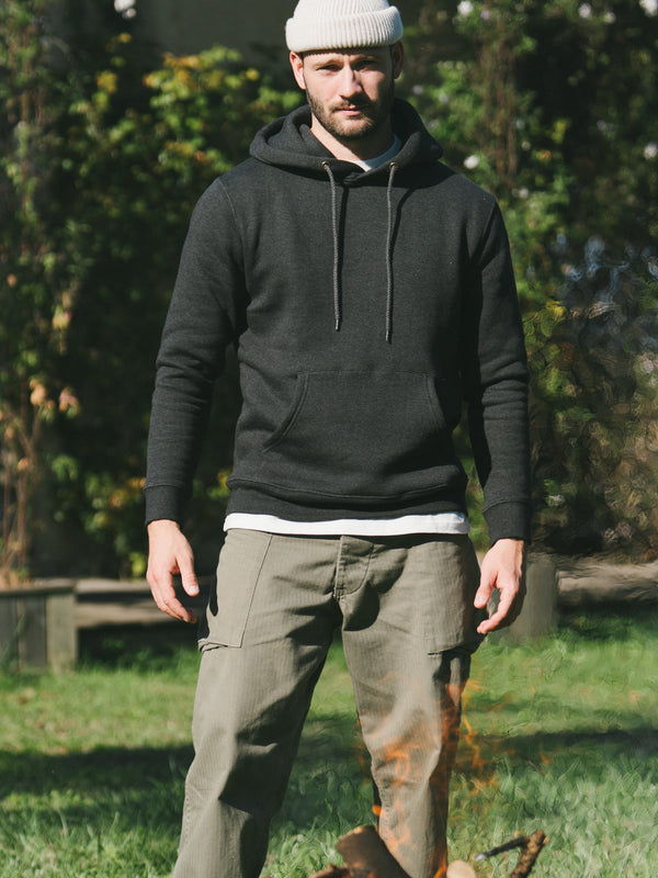 Pétrone sweat capuche hoodie homme Tencel coton bio gris anthracite chiné homme