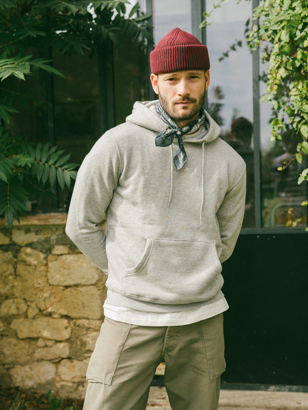 Pétrone sweat capuche hoodie homme Tencel coton bio gris chiné clair homme