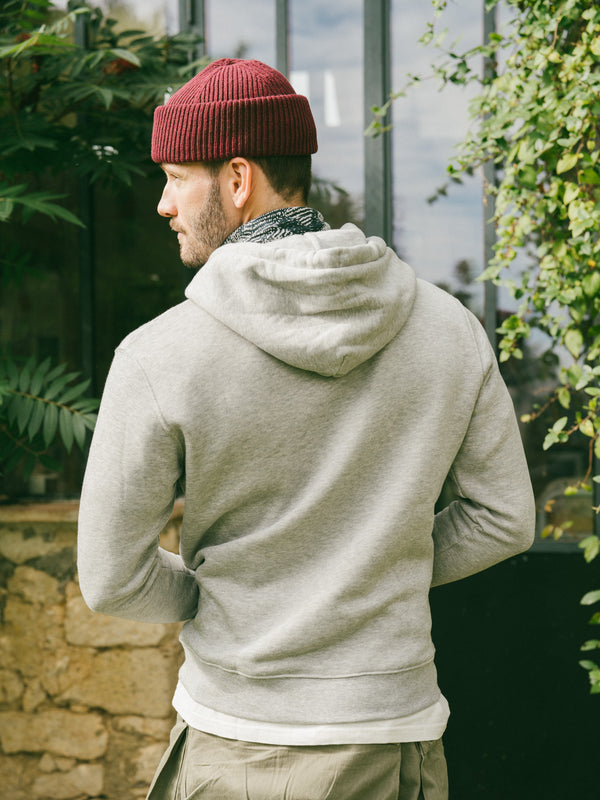 Pétrone sweat capuche hoodie homme Tencel coton bio gris chiné clair homme