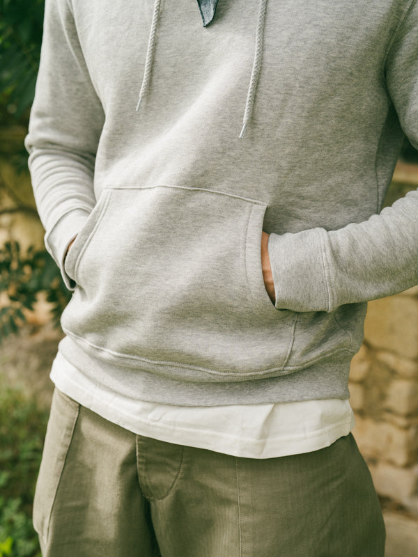 Pétrone sweat capuche hoodie homme Tencel coton bio gris chiné clair homme